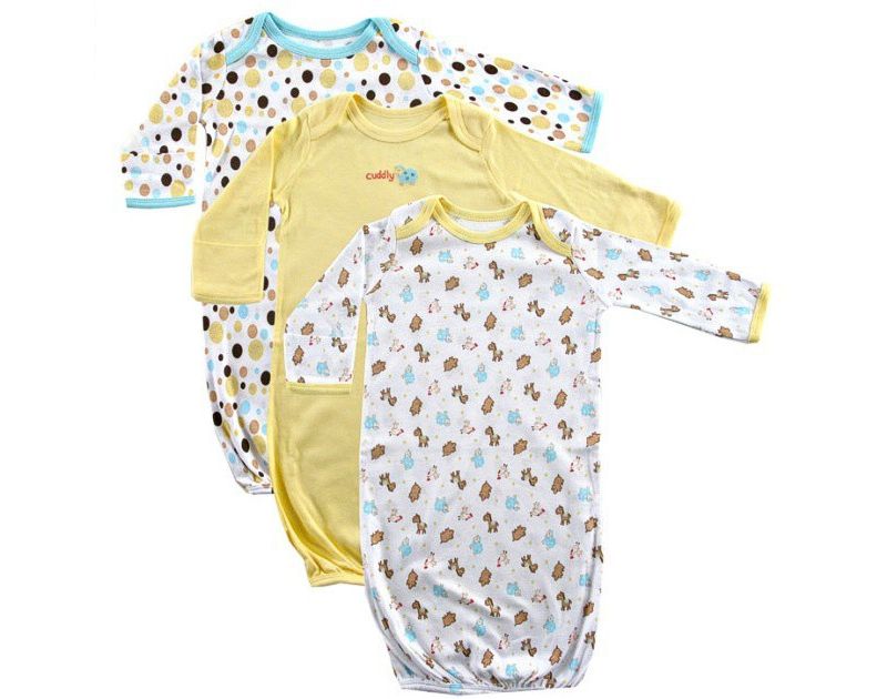 Luvable Friends Baby Cotton Long-Sleeve Gowns 3pk, Yellow, 0-6 Months