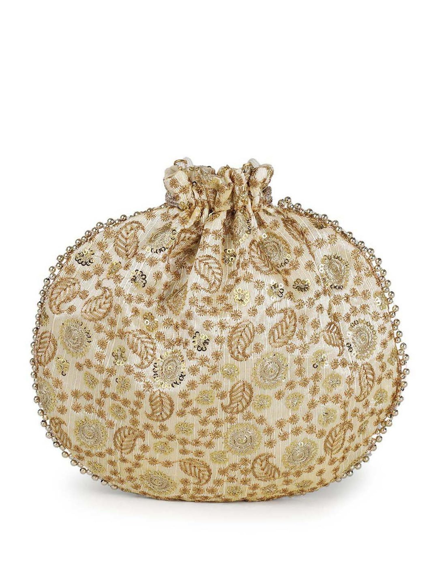 Gaurapakhi Golden Embroidered Potli