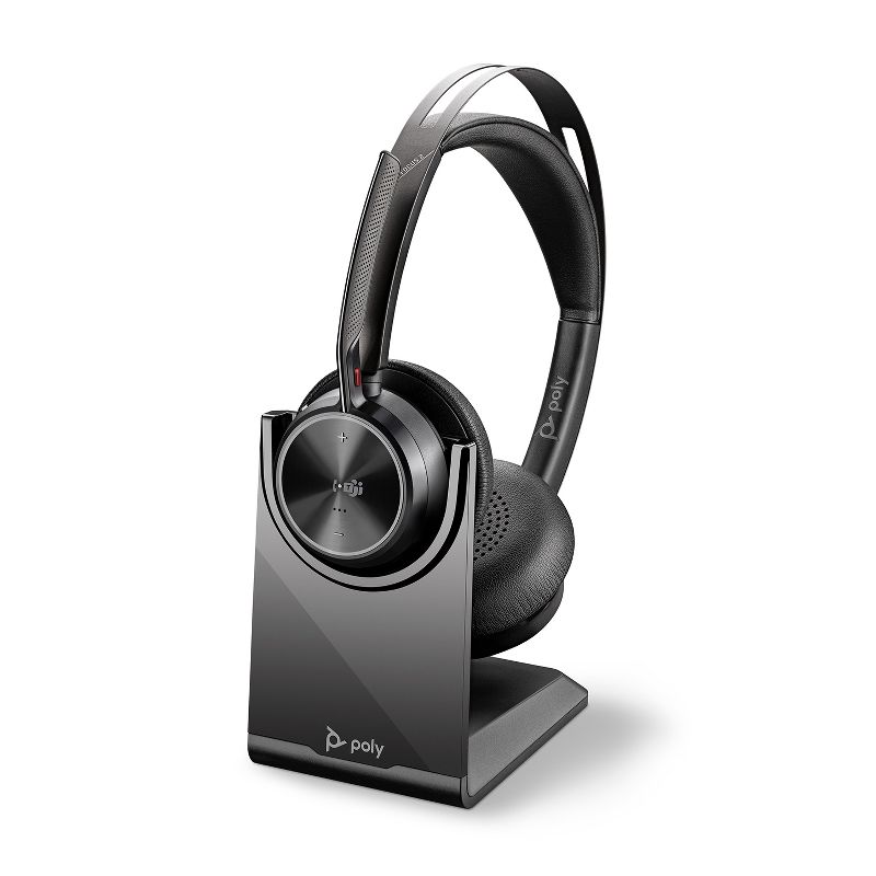 Poly Voyager Focus 2 UC USB-A Headset with Stand (Plantronics) - Bluetooth Dual-Ear (Stereo) Headset with Boom Mic - USB-A PC / Mac Compatible - Active Noise Canceling - Works with Teams ( Certified ), Zoom & more