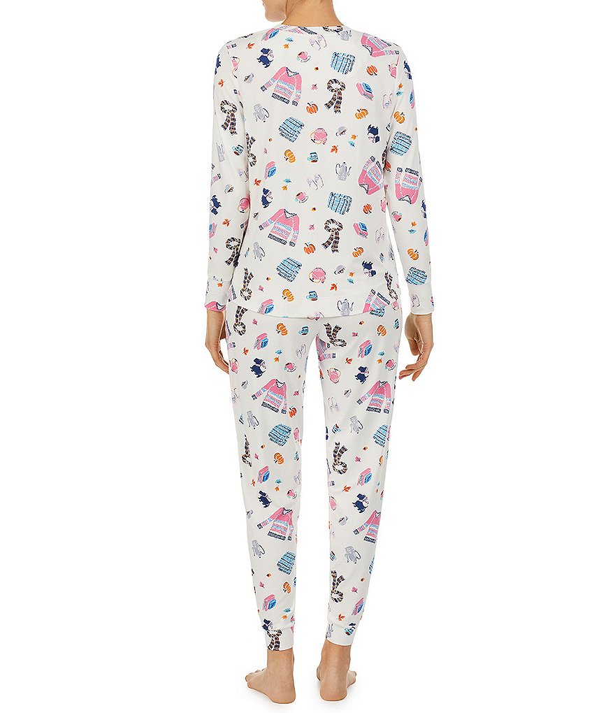 Jane & Bleecker New York Fall Faves Print Long Sleeve Cozy Jersey Knit Coordinating Pajama Set