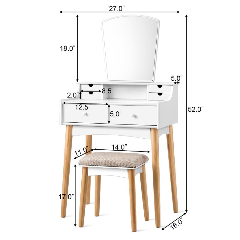 Costway Vanity Table 6 Dressing Table Cushioned Stool Makeup Table