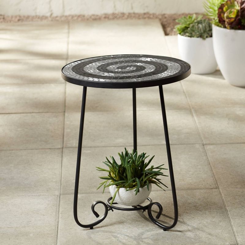 Teal Island Designs Spiral Mosaic Black Iron Outdoor Accent Table