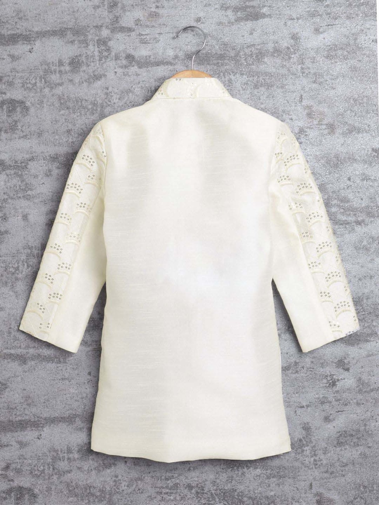 Ahhaaaa Kids White Embellished Full Sleeves Sherwani Set