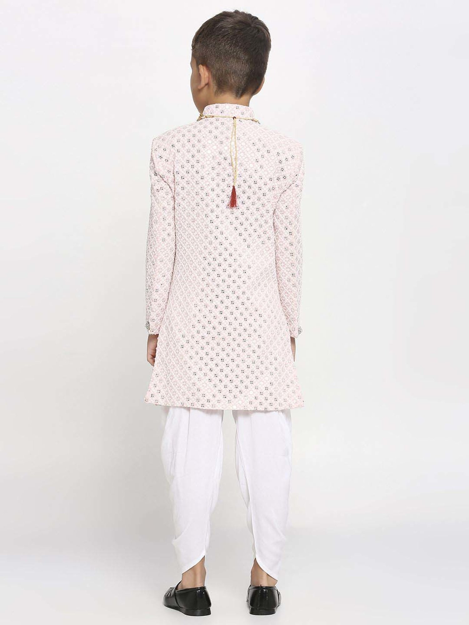 Kids Island Boys Pink & White Embroidery Full Sleeves Kurta Set