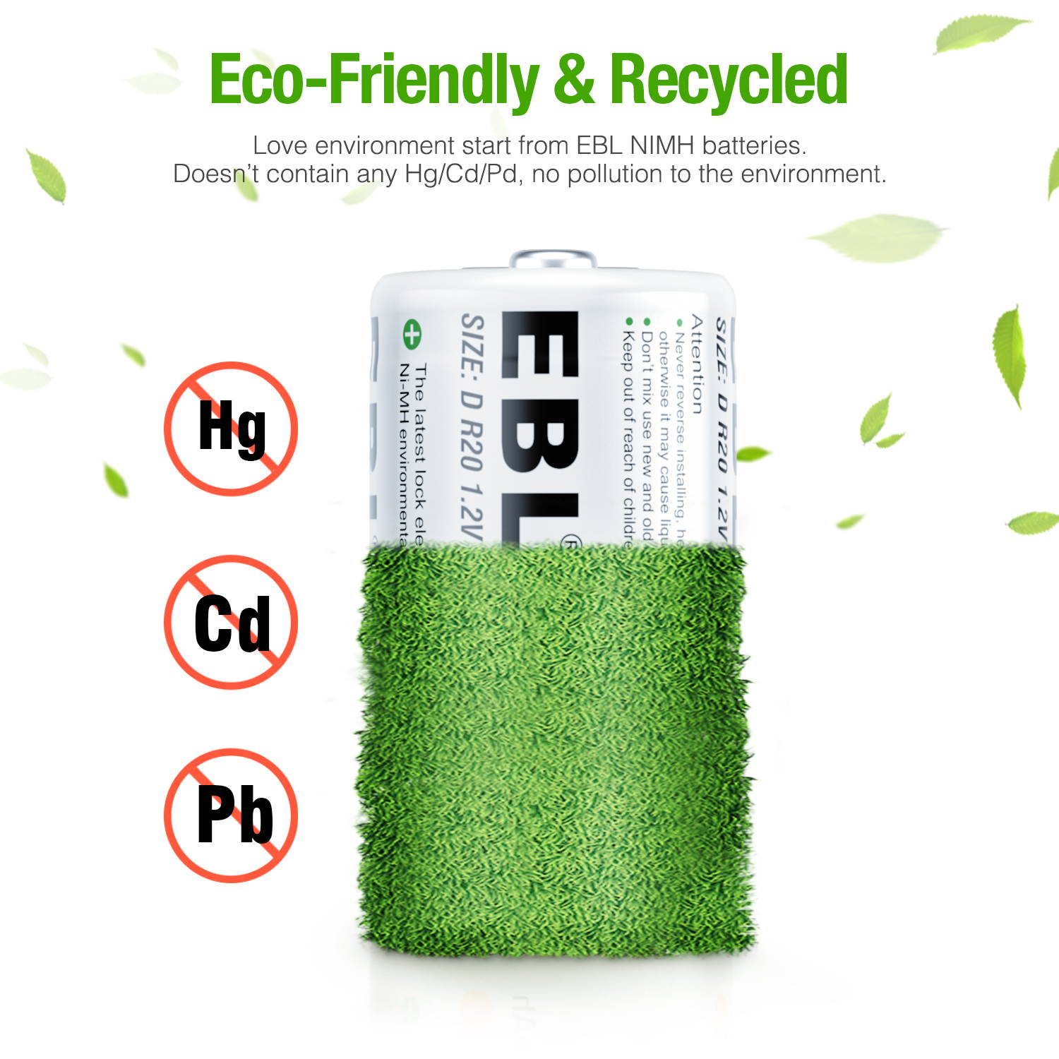 EBL 2Pcs D Cells 10000mAh Rechargeable Batteries with C D 9V AA AAA Battery Charger