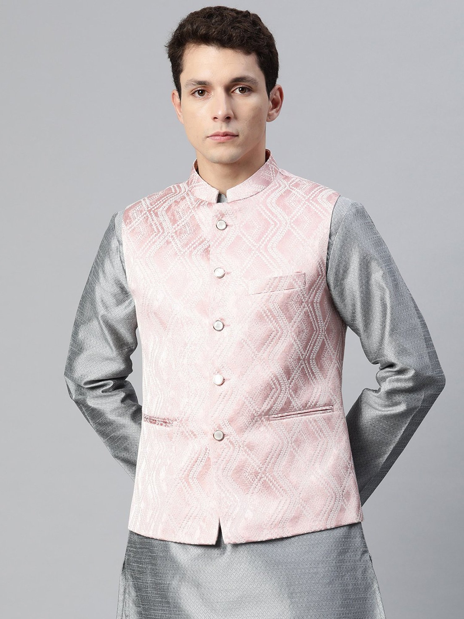 ManQ Pink Slim Fit Nehru Jacket