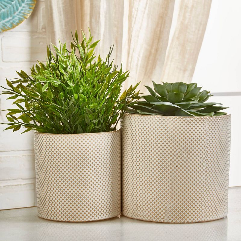 2pc Ceramic Planters White/Tan Dots - Sagebrook Home