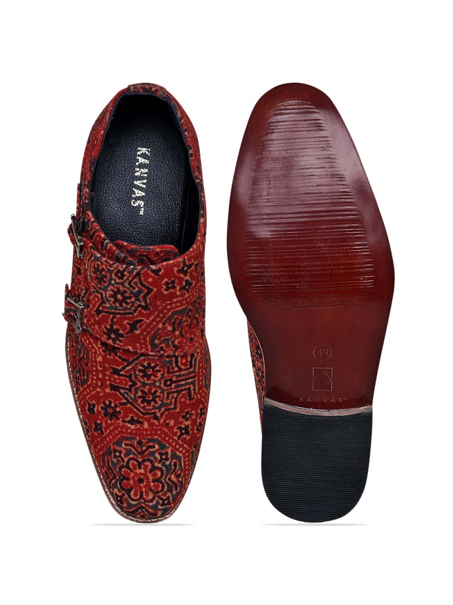 KANVAS Men's Brown Monk Shoes