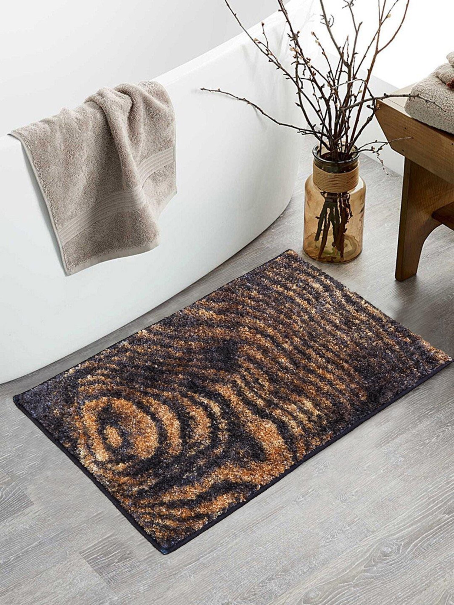 Bianca Spa Brown/Beige Micro-Polly Abstract Bathmat