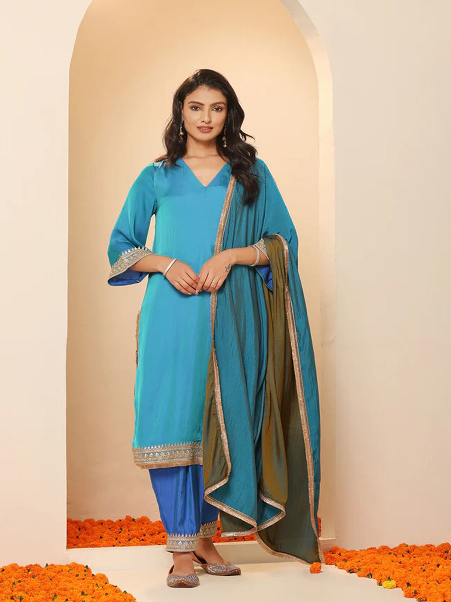 Swtantra Blue & Grey Satin Dupatta