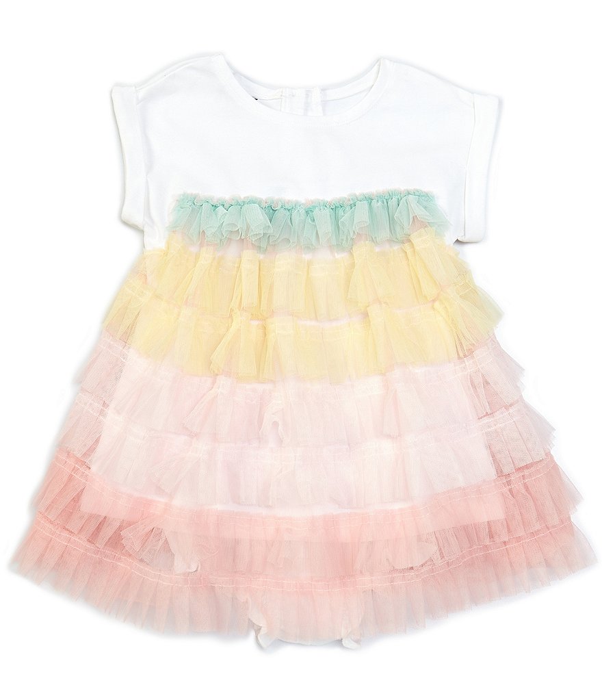 Pippa & Julie Baby Girls 12-24 Months Knit/Rainbow Ruffle-Mesh T-Shirt Dress