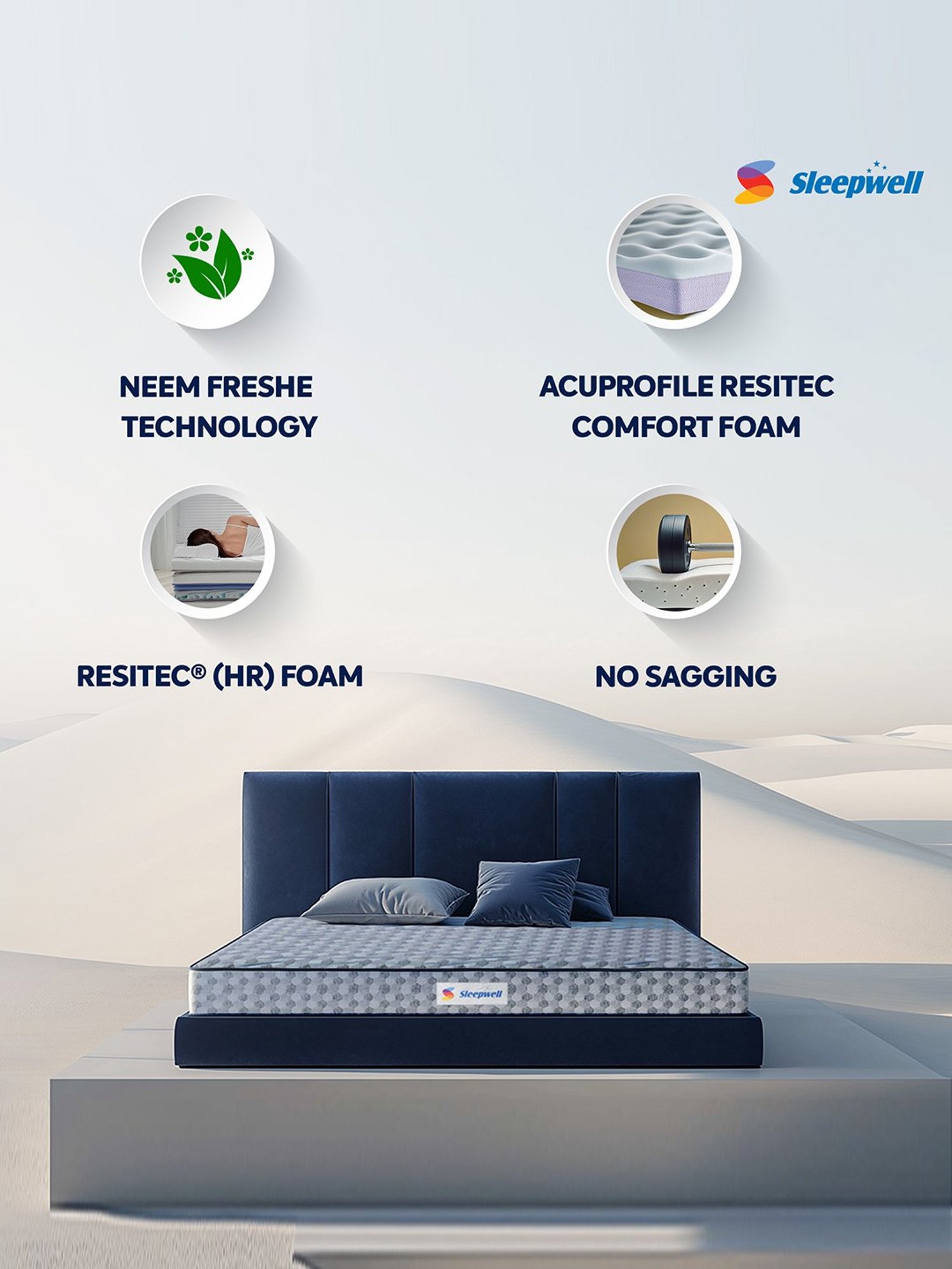 Sleepwell Dual PRO Grey Natural Latex Reversible Triple Layered Anti Sag Single Size Mattress