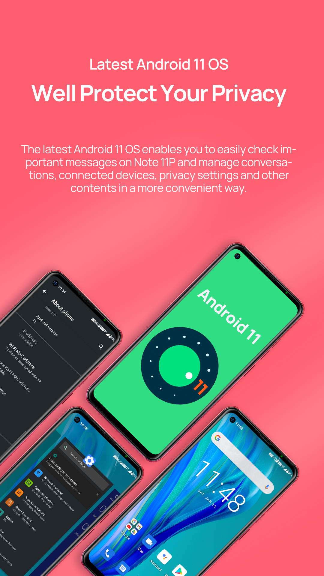 Ulefone Note 11P (2021) Unlocked Phones, Android 11 P60 Octa-core 8GB + 128GB ROM, 48MP Four Rear Camera + 8MP Front Camera, 6.55" HD+ Screen 4400mAh Big Battery Dual 4G Unlocked Smartphone