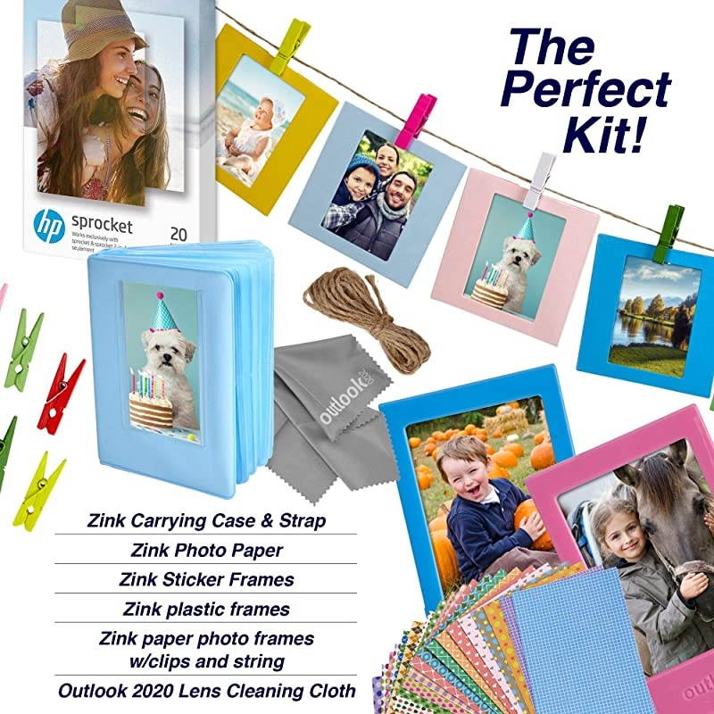 Sprocket 2x3" Premium Zink Sticky Back Photo Paper (3 Twin Packs, 60 Total) + Sprocket Case (White) + 60 Sticker Frames + 5 Plastic Desk Frames + 10 Paper Frames + Album + Micro-Fiber Cloth