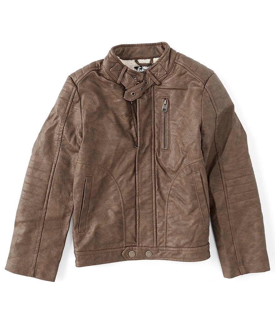 First Wave Big Boys 8-20 Brown Pleather Moto Jacket