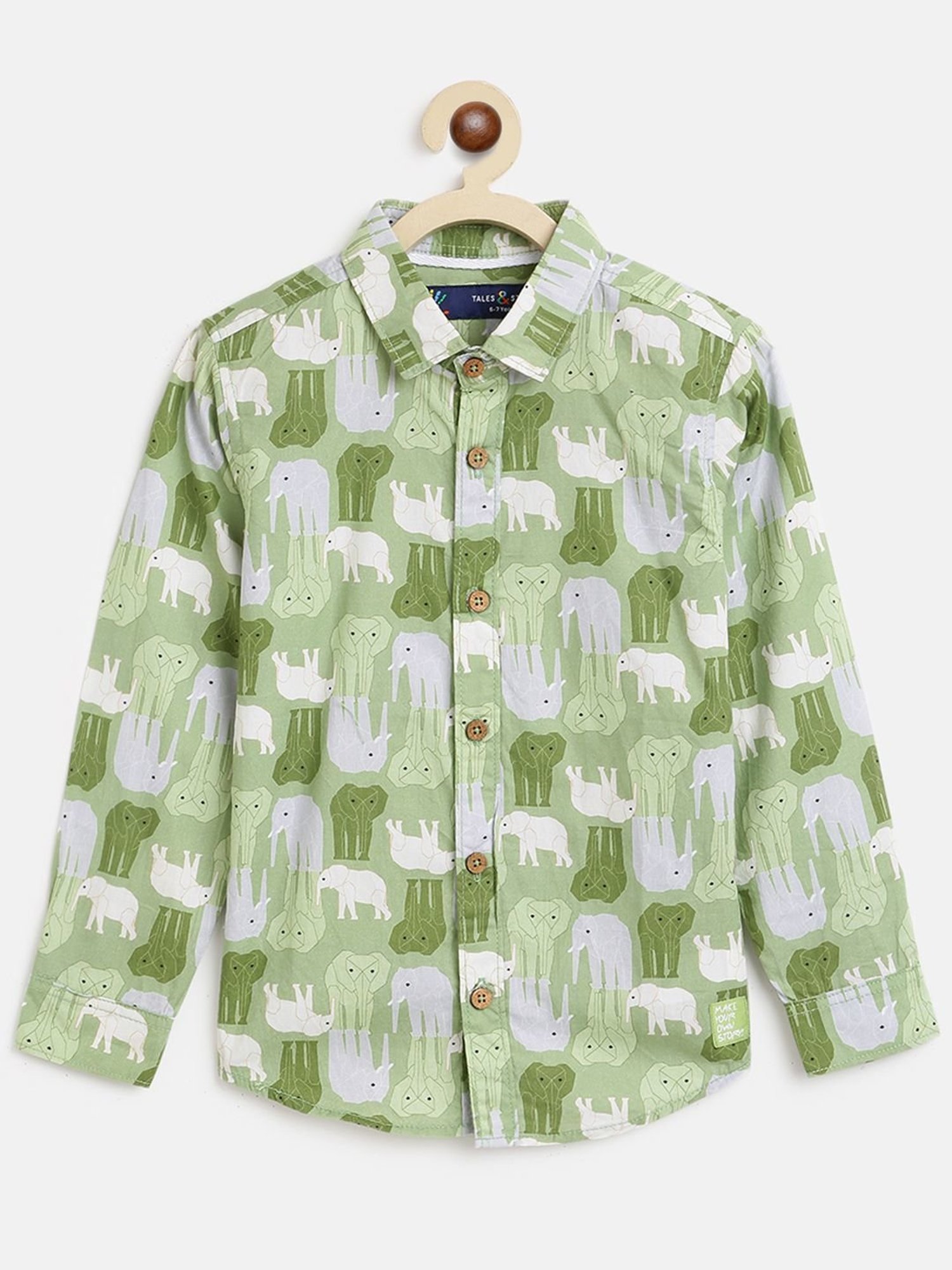 Tales & Stories Kids Green Cotton Printed Full Sleeves Shirt