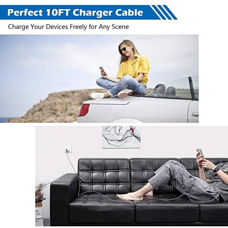 iPhone Charger Cable 10 FT with Wall Plug Braided Long iPhone Charging Cord + Dual USB Wall Charger Block Adapter Compatible with iPhone 121111 Pro MaxXSXRX876 Plus iPad 4Pack
