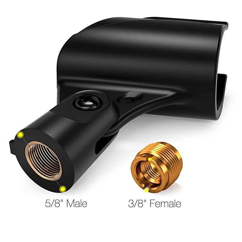 Universal Microphone Mic Clip Holder for Mic Stand with 5/8" Male to 3/8" Female Adapter, 2-pack