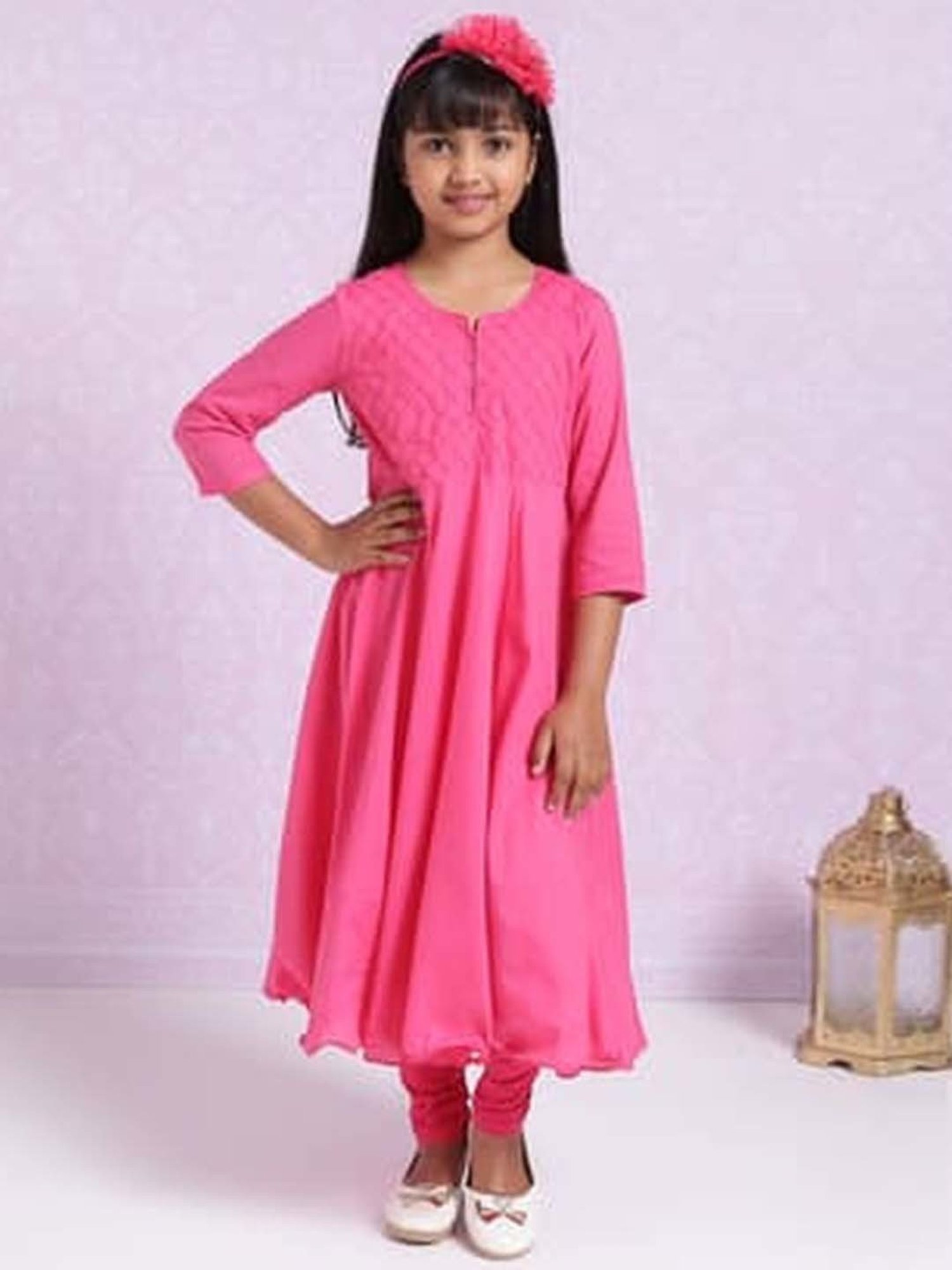 Biba Kids Pink & Blue Regular Fit Kurta Set