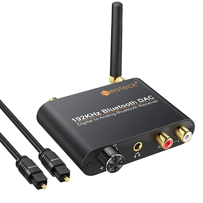192kHz Digital to Analog Audio Converter with Bluetooth 50 Receiver Volume Knob Coaxial Toslink to Analog Stereo LR RCA 35mm Audio Adapter