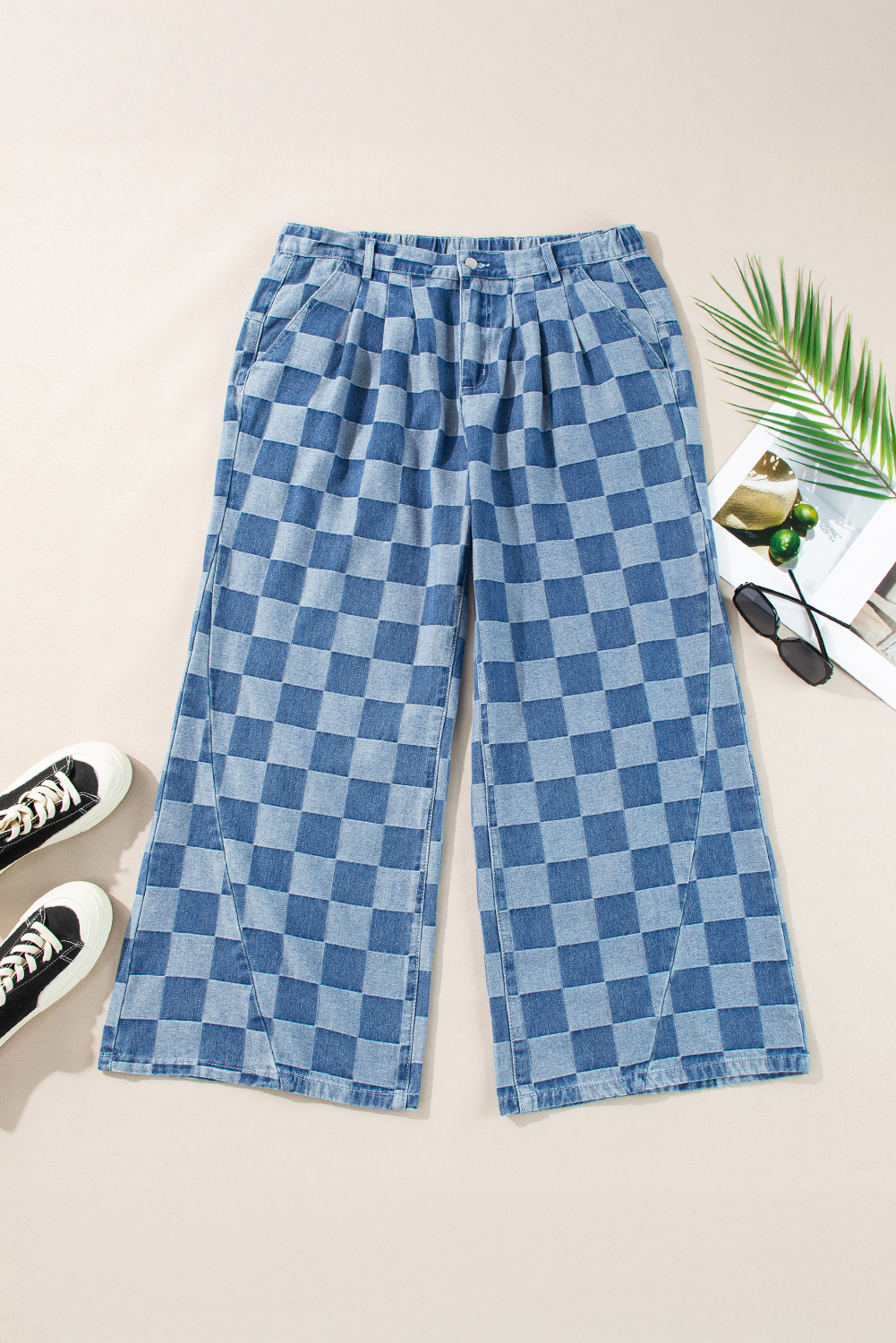 Dark Blue Plus Size Stitching Washed Flare Jeans