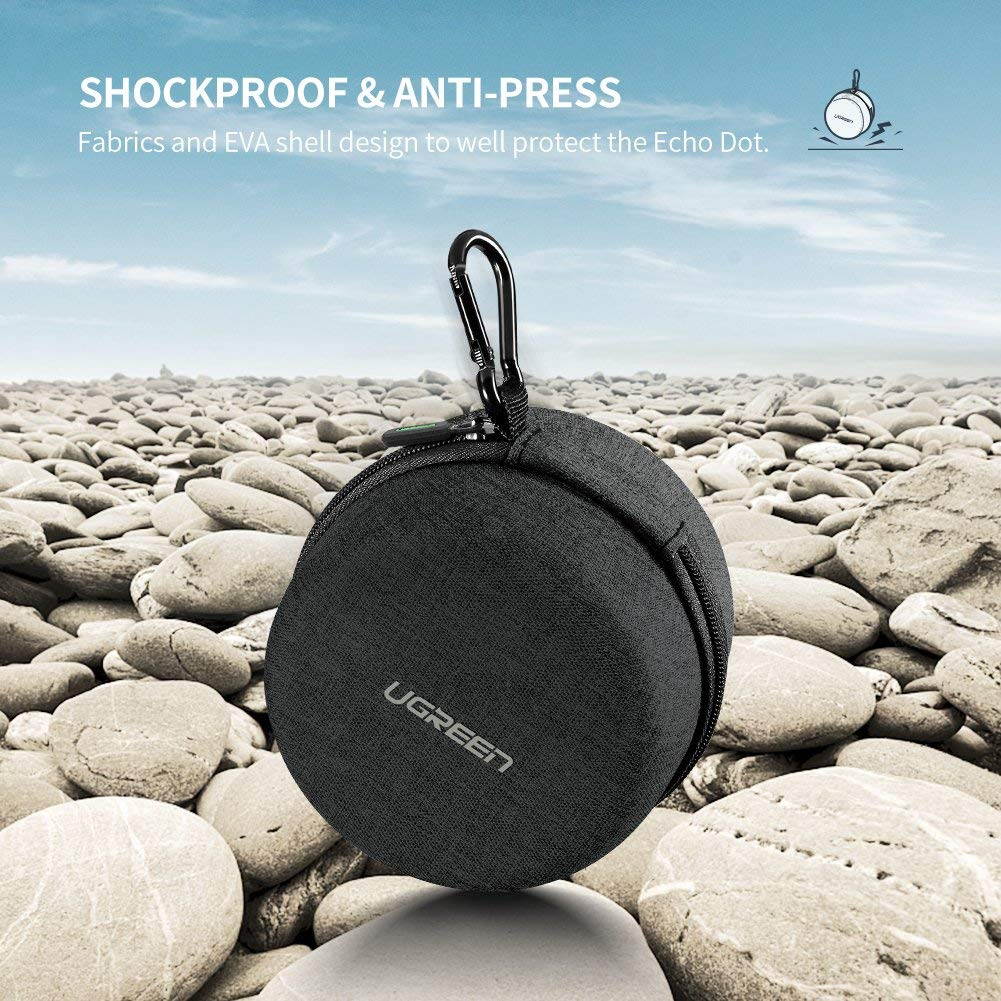 UGREEN Carrying Case for Echo Dot 2nd Generation Travel Protective Hard Case Holder Cover for Echo Dot 2 Speaker, Fits for USB Cable and Wall Charger Accessories, Portable with Carabiner (Grey)