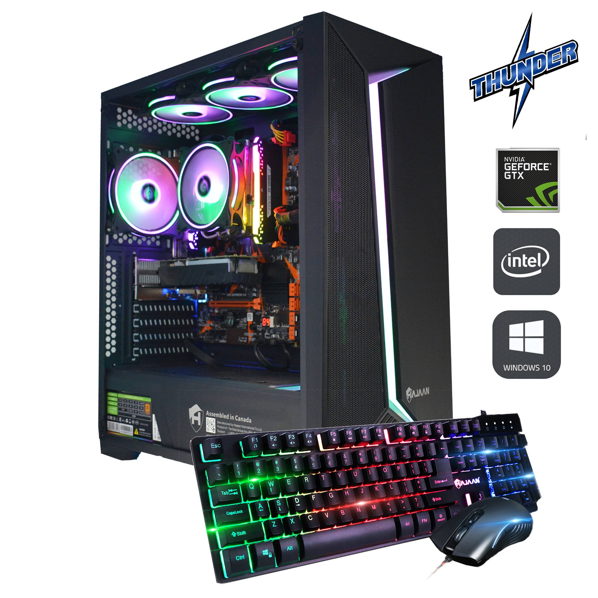 HAJAAN Thunder T50 Gaming Desktop Tower PC - AMD Ryzen 5 3600X Hexa-Core Processor 3.8GHz, 16GB DDR4 RAM, 512GB SSD+1TB HDD, Nvidia GeForce GTX 1650 4GB, WIFI Windows 10 Home, NEW