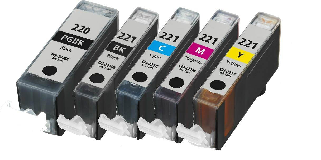 HouseofToners&copy; Compatible Ink Cartridges for Canon PGI220 & CLI221: 5PK (1 PGI220, 1 ea. CLI221 Black, Cyan, Magenta, Yellow)