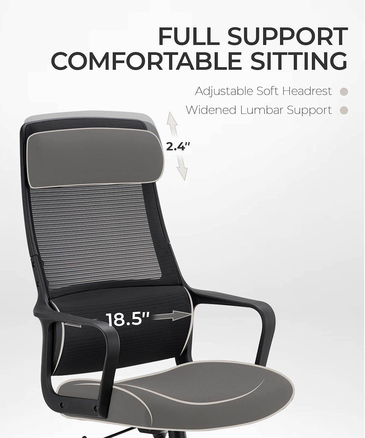 COLAMY High Back Office Chair Modern Home Swivel Computer Task Chair with Armrests Padded Headrest Ergonomic Mesh Desk Chair