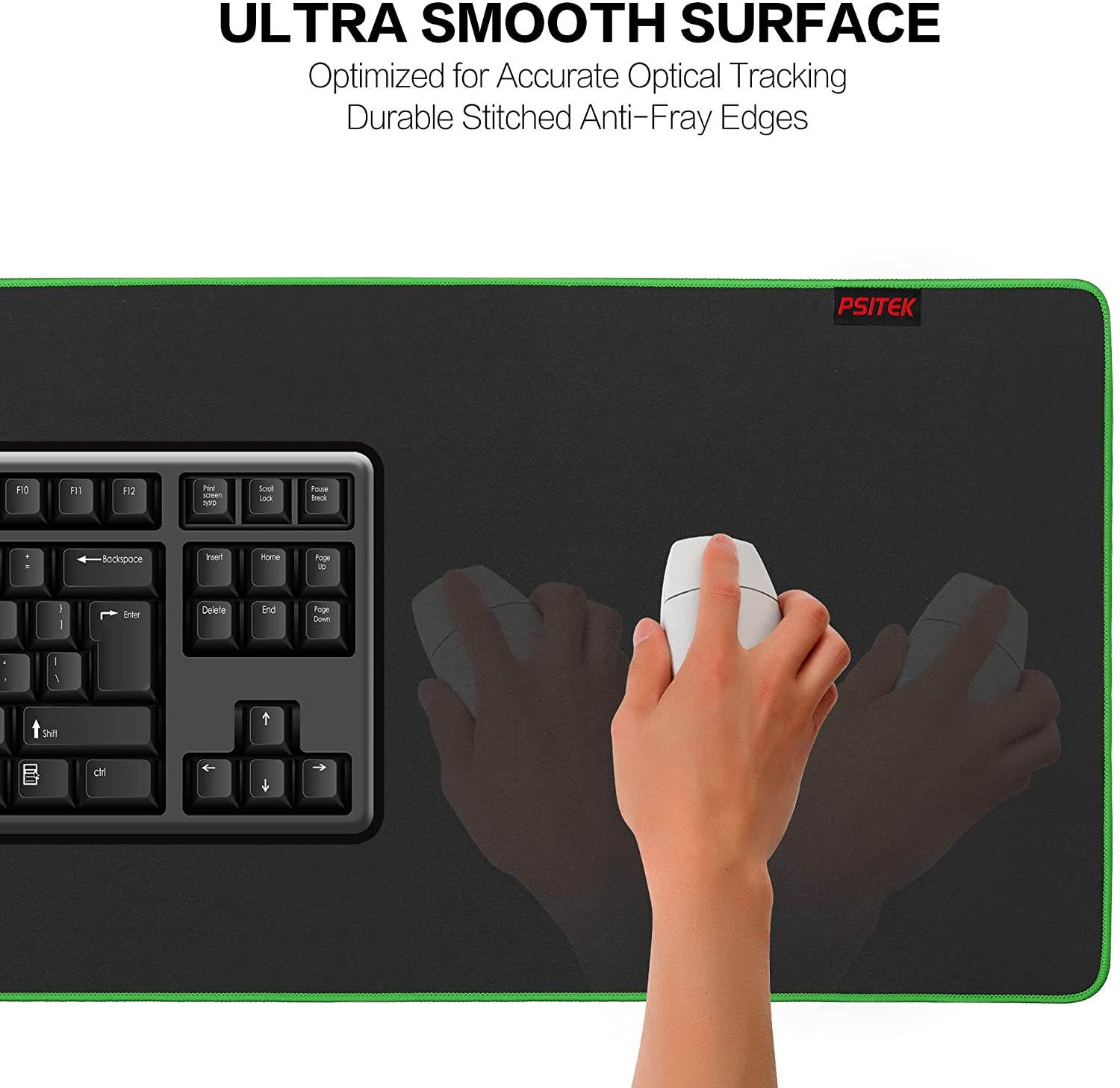 Psitek 36x16 Inches XXL Large Gaming Mouse Pad Extended Desk Keyboard Mousepad, Waterproof Cloth Surface Optimized for Precision, Durable Stitched Anti-Fray Edges Green