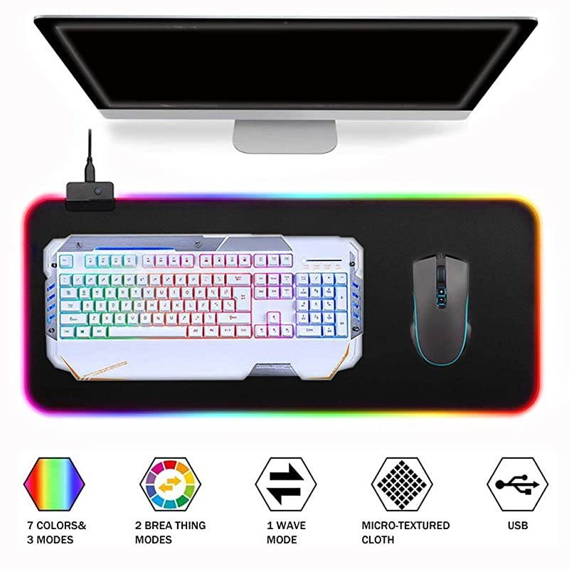 LED Light up Mouse Pad RGB Gaming Mouse Pad with 14 Lighting Modes Glowing Light and Thick Soft Mat NonSlip Rubber Base for Laptop Computer PC Games L315 x 118 inch