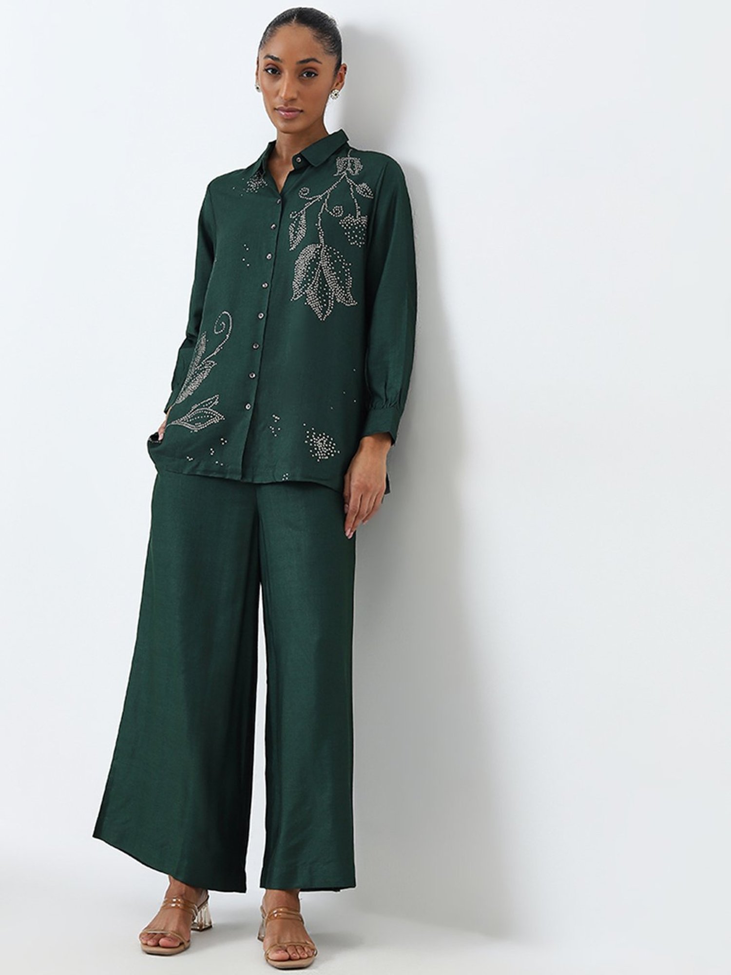 Zuba by Westside Dark Green Bandhani Print A-Line Tunic