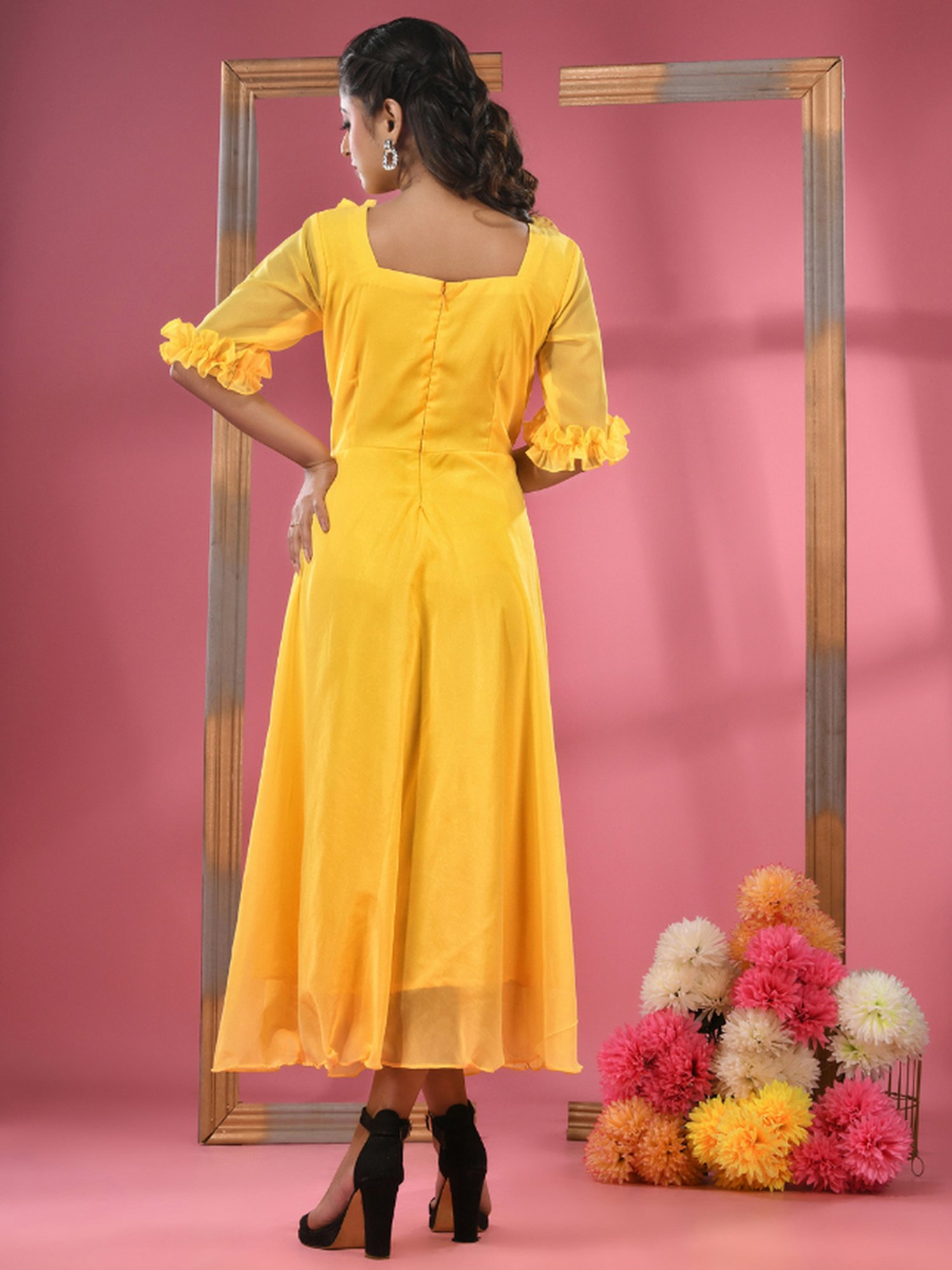 Saffron Threads Black Cotton Floral Print Ethnic Dress