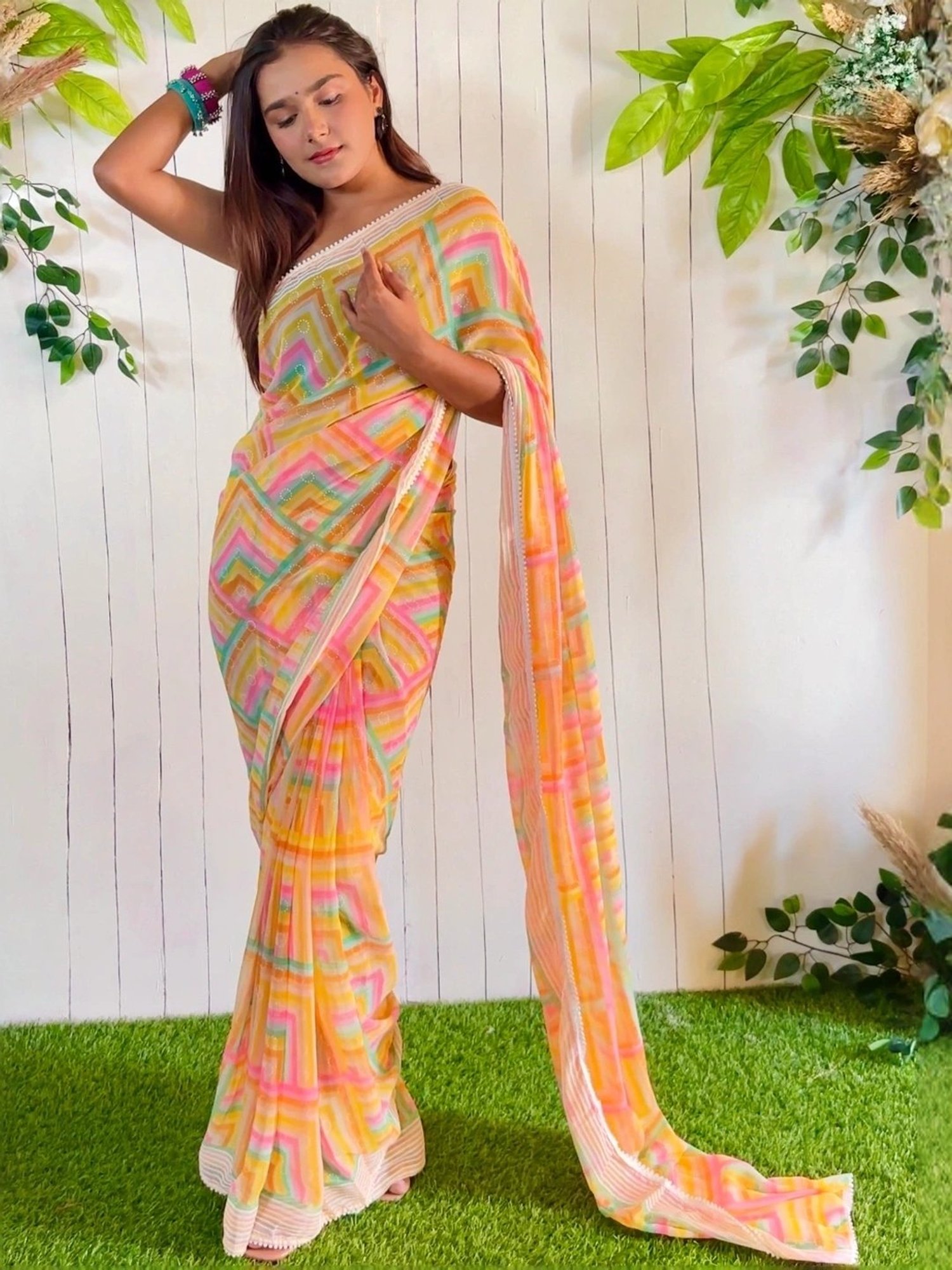 Rangita Yellow Printed Saree With Blouse
