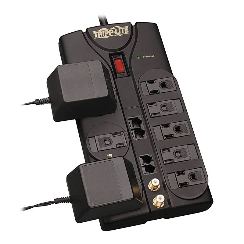 Lite 8 Outlet Surge Protector Power Strip 10ft Cord RightAngle Plug TelModemCoaxEthernet Protection RJ11 RJ45 amp $250000 INSURANCE TLP810NET