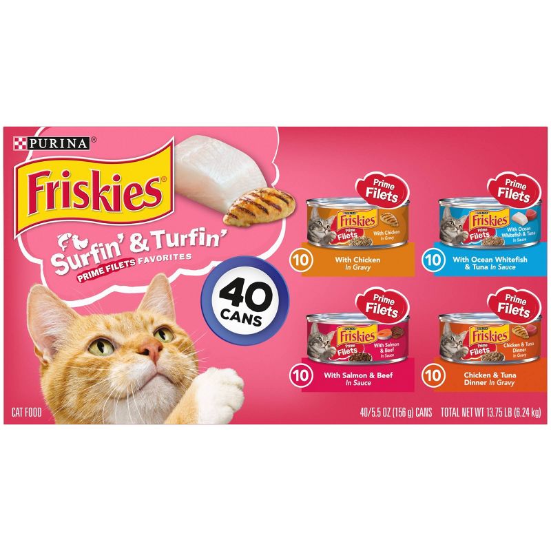 Purina Friskies Prime Filets Surfin' & Turfin' Favorites Wet Cat Food - 5.5oz/40ct Variety Pack