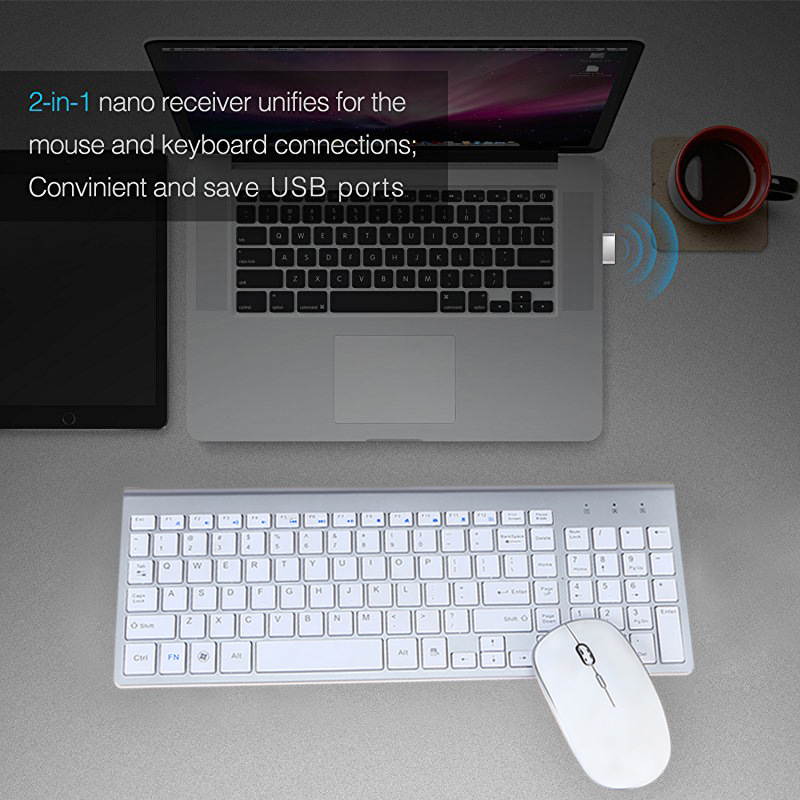 Ultra-Thin 2.4G Wireless Keyboard and Mouse Set 102keys Full Size Keyboard and Ergonomic Mouse Combo for Windows, Computer, Desktop, PC, Notebook