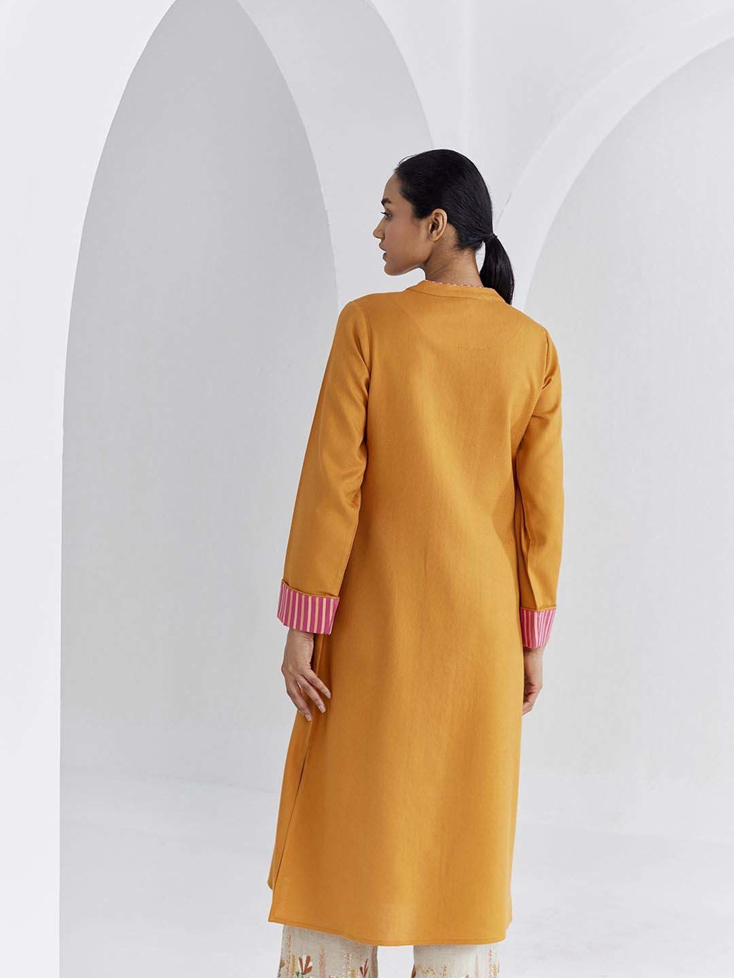 Ancestry Dark Yellow Embroidered Straight Kurta