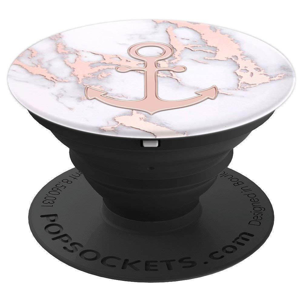 Pop Socket Anchor Rose Gold White Pink Marble Design - PopSockets Grip and Stand for Phones and Tablets