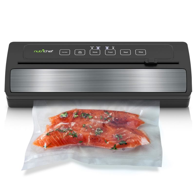 NutriChef PKVS25BK Kitchen Pro Food Electric Vacuum Sealer Preserver System with Environmentally Friendly Polyamide Sealing Bags Included (2 Pack)