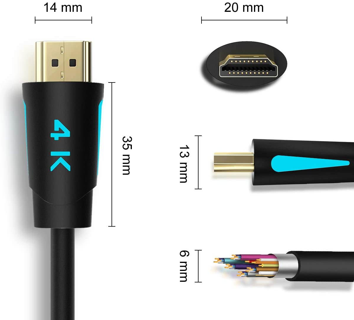 4K HDMI Cable HDMI 2.0 High Speed 18Gbps Cable PVC Supports 3D 4K@60Hz True HD Dolby 7.1 ARC HDCP 2.2 Compatible with UHD TV, PS4, PS3, Blu-ray, PC, Projector, Monitor (16.4ft/5M)