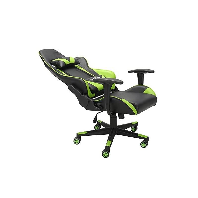 Back PU Leather Swivel Gaming Chair with Adjustable Lumbar Support Headrest Footrest Video Game Chair Racing Office Chair (Bule)