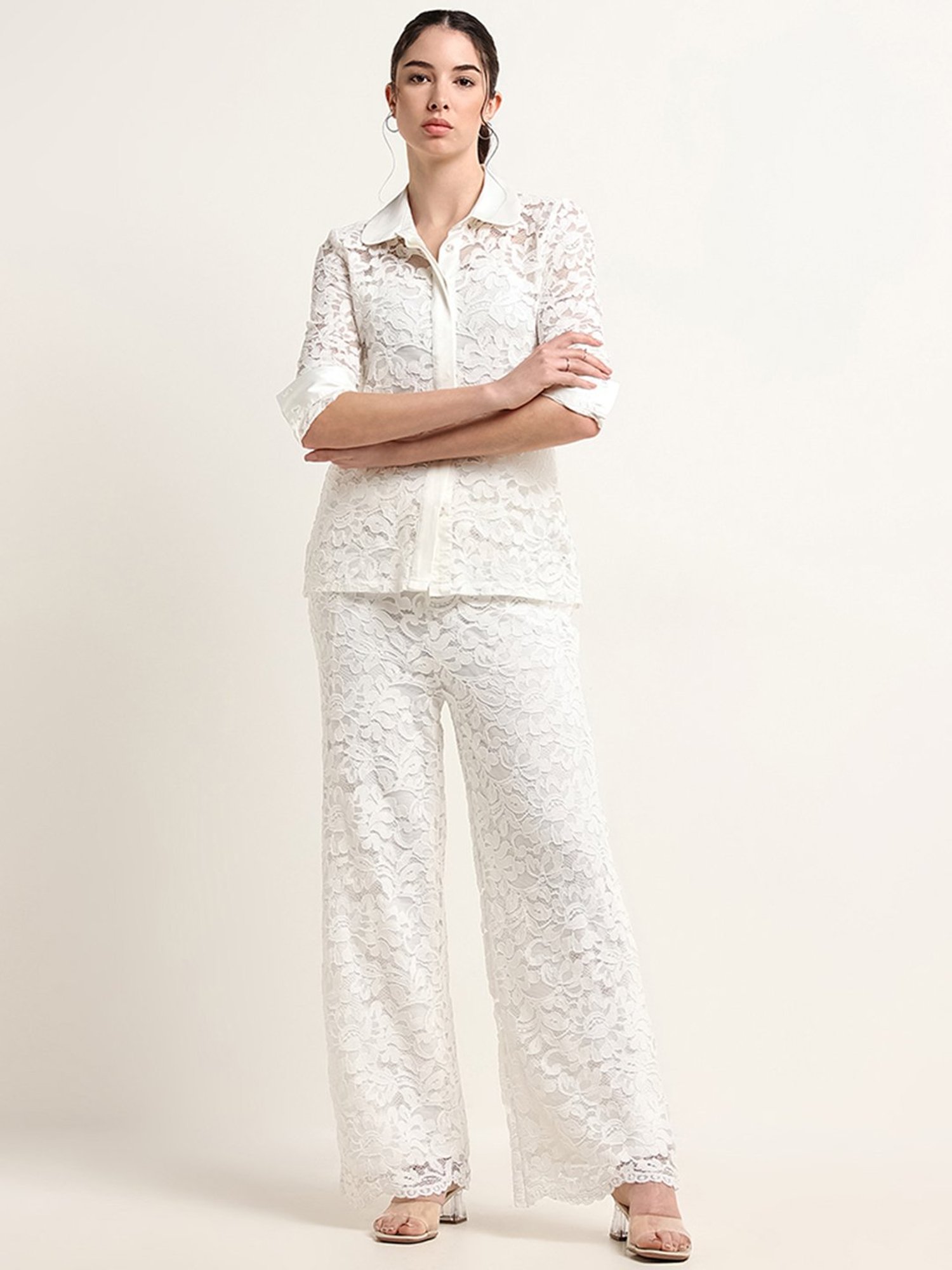 Wardrobe by Westside White Lace-Detail Shirt with Camisole