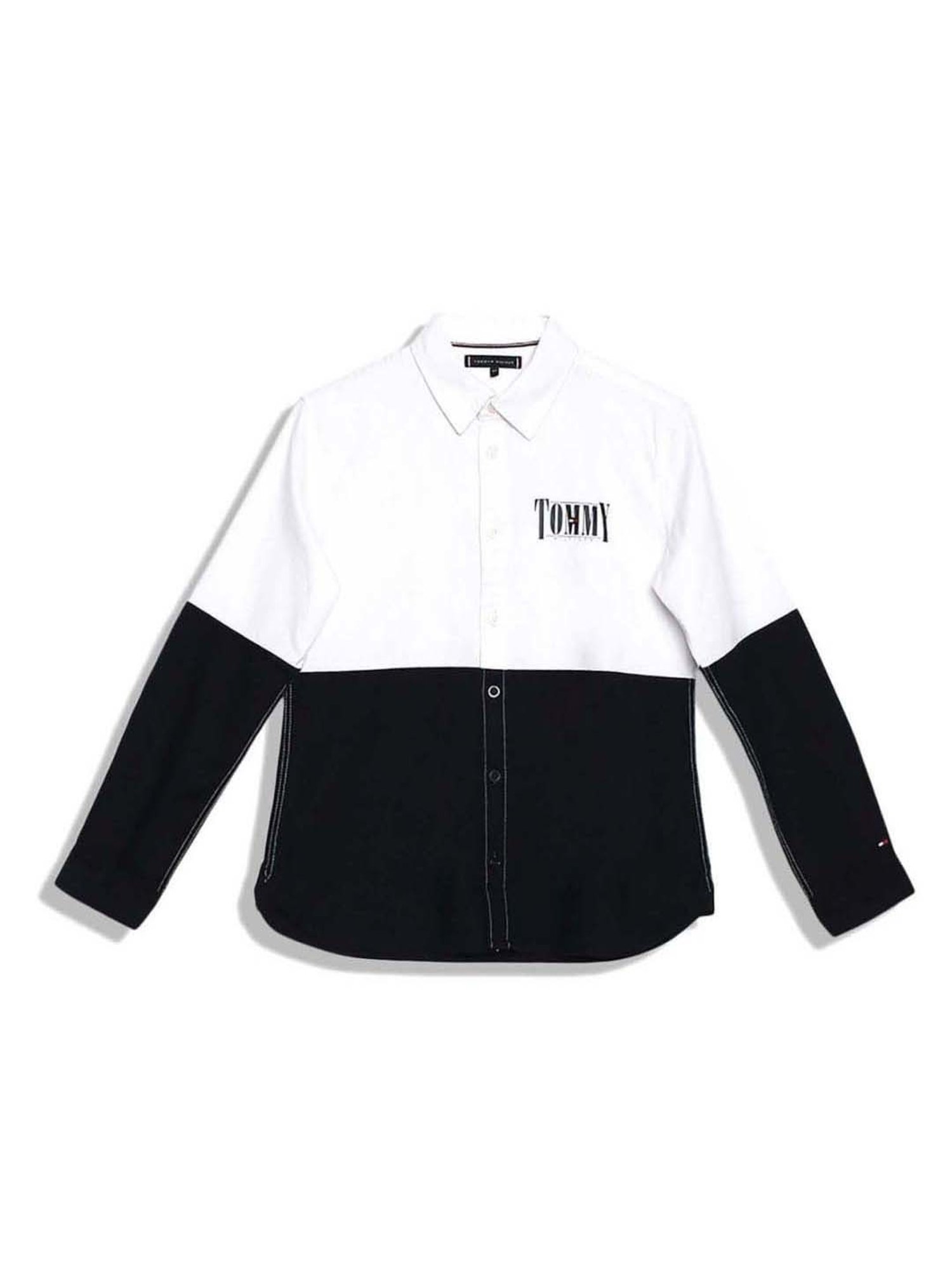 Tommy Hilfiger Kids Desert Sky & White Cotton Color Block Full Sleeves Shirt
