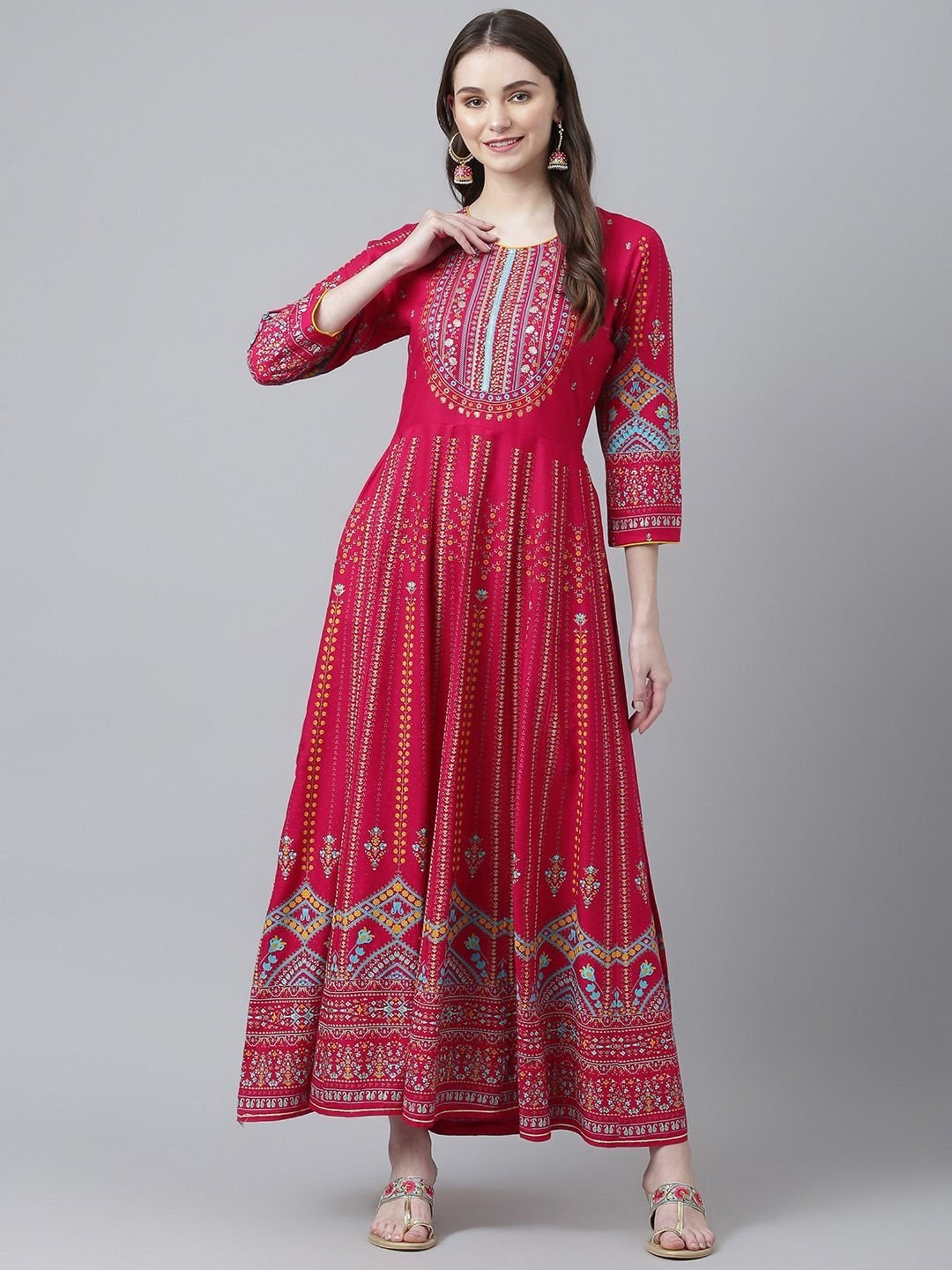 KIANA Pink Printed Maxi Dress