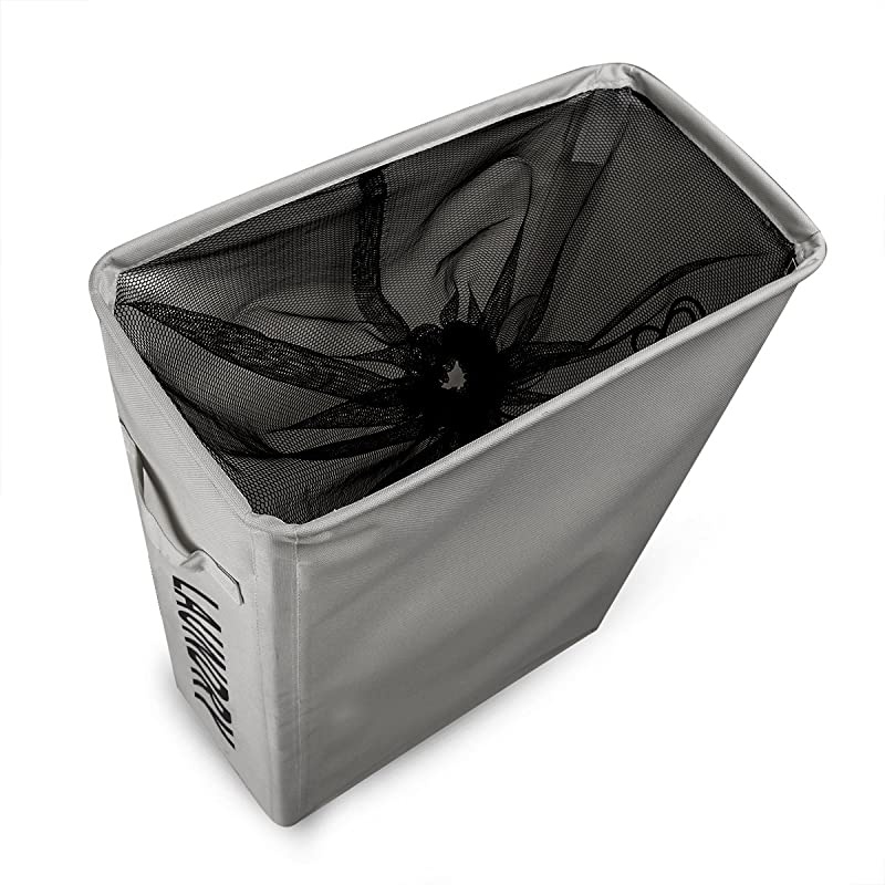 Laundry Hamper With Wheels Slim Laundry Basket Foldable Dirty Clothes Basket Portable Rolling Laundry Organizer for Corner Narrow (22 inches, Grey)