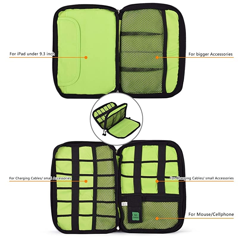 Electronic Organizer Travel Cable Organizer Electronics Accessories Cases for 7.9'' iPad Mini, Cables, Chargers, Travel USB Chargers, Cellphones, SD Card Black (Black)