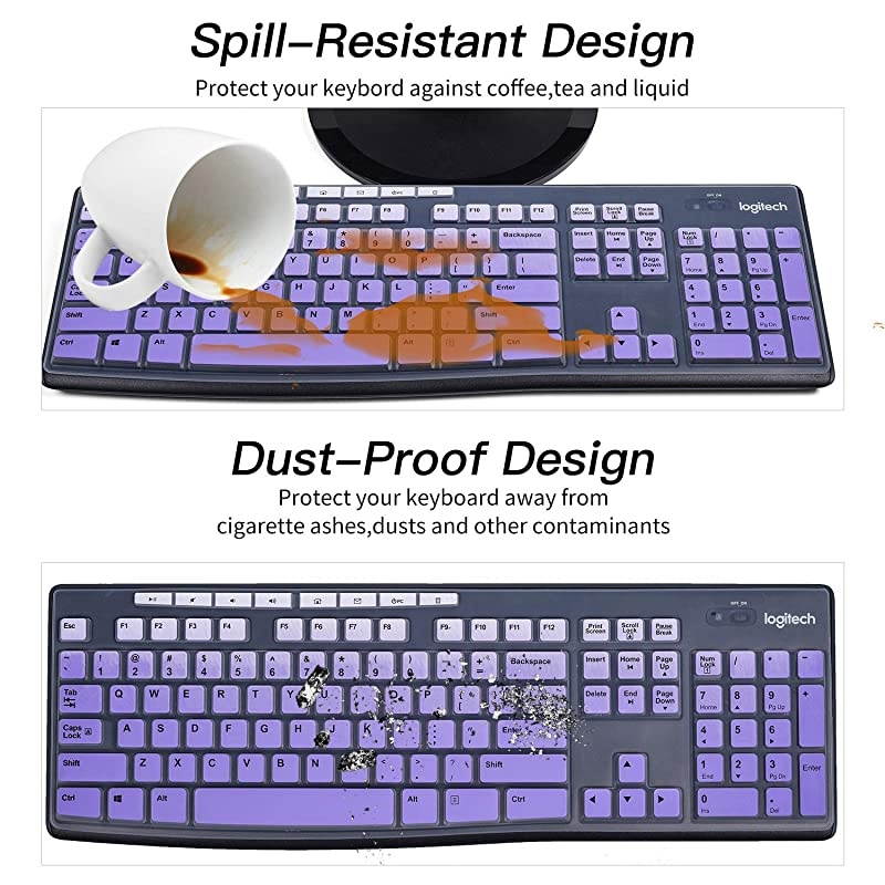 Keyboard Cover Skin Compatible with Logitech K270 MK270 Wireless Keyboard Logitech K200 K260 MK260 Keyboard Protector Logitech Anti Dust Waterproof Keyboard Accessories Ombre Purple
