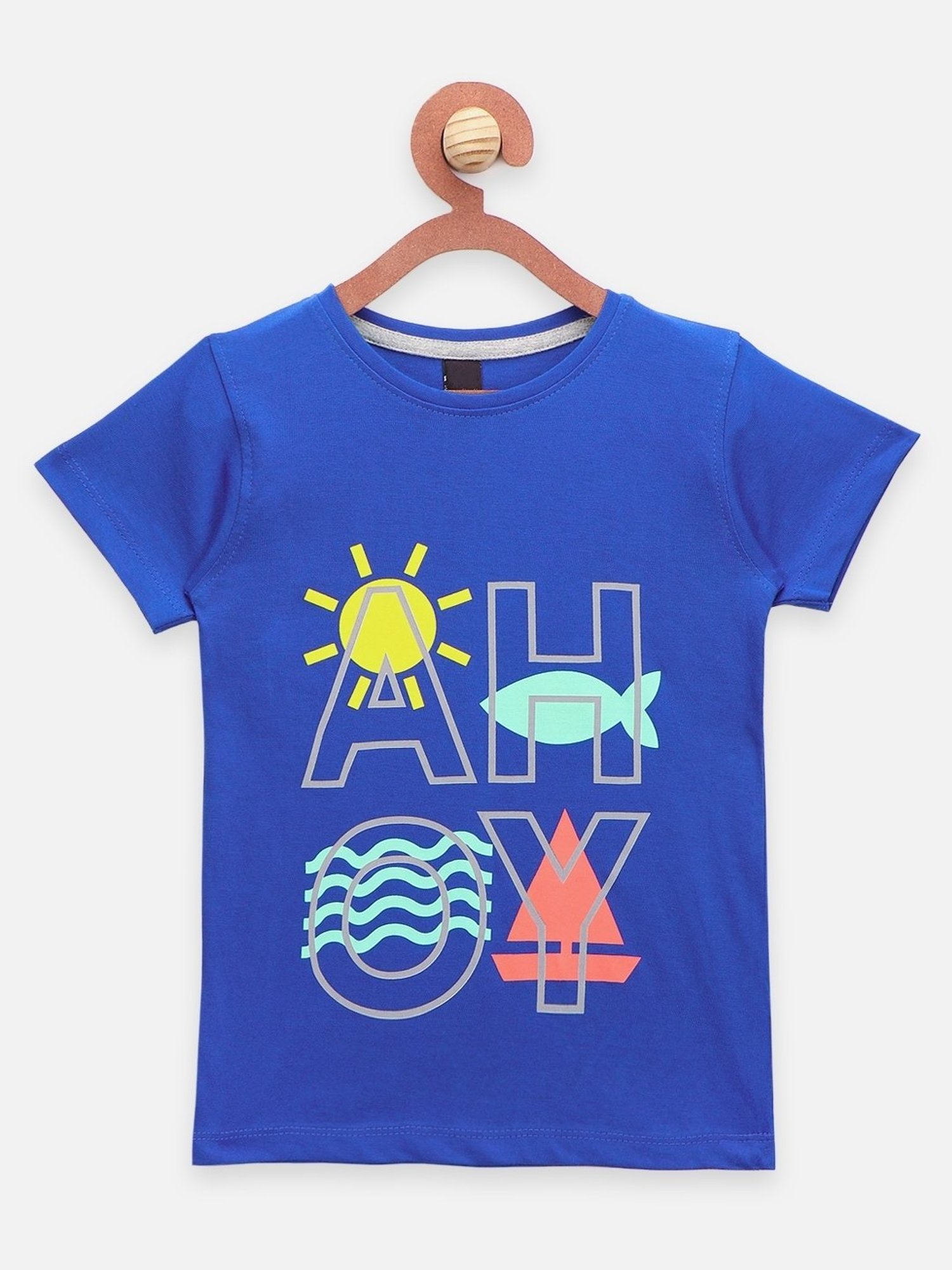 LilPicks Kids Blue & Green Cotton Printed T-Shirts (Pack of 2)