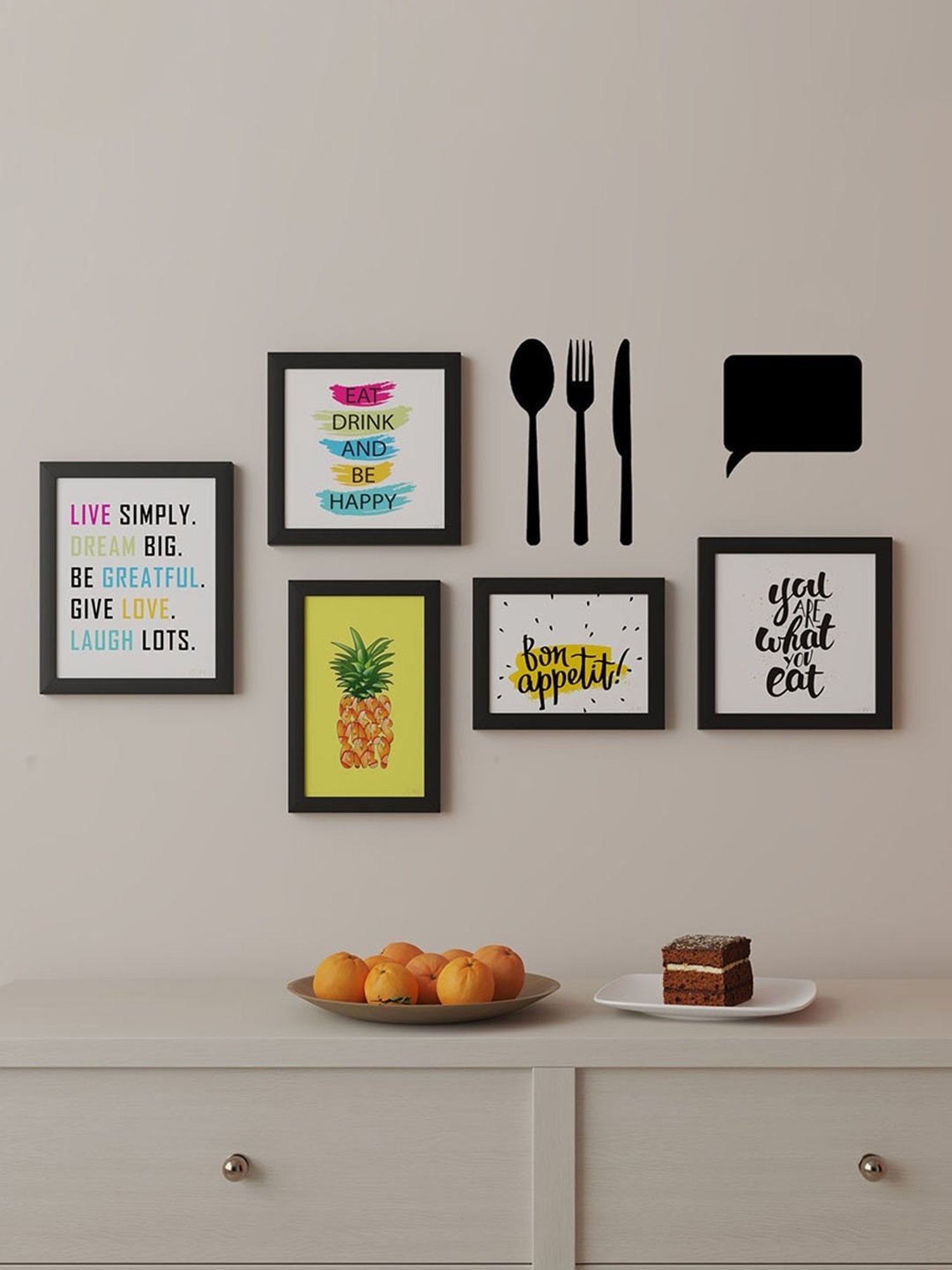 Art Street Black Engineered Wood Abstract Paintings - Set of 7